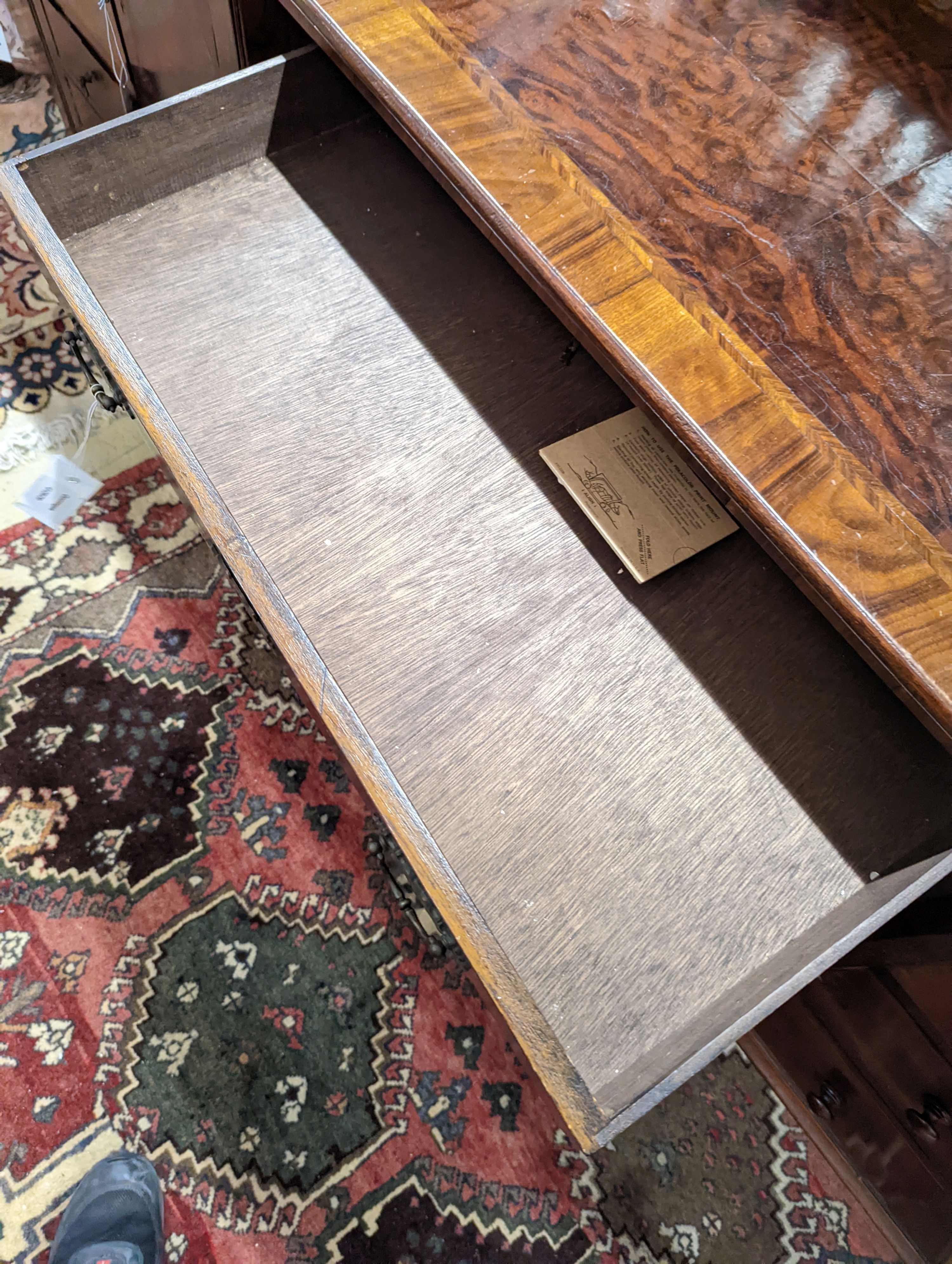 A George I style banded figured walnut lowboy, width 74cm, depth 44cm, height 76cm